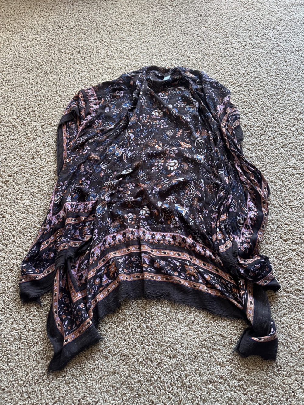 Maurices Black Floral Border Kimono